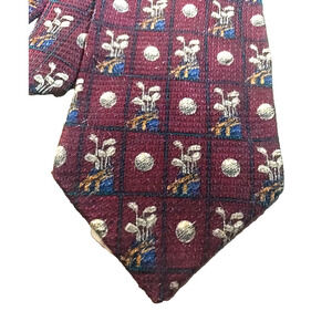 Foxx & Hawkfield Men's Tie Golf Clubs Balls Burgundy Ble White 54" X 4 Silk